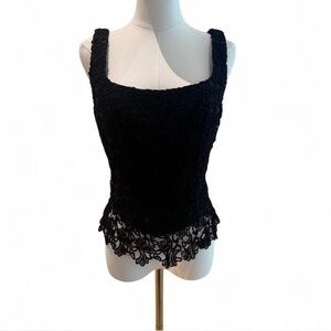 ABS Allen Schwartz Black Lace Camisole with Scalloped Lace Hem